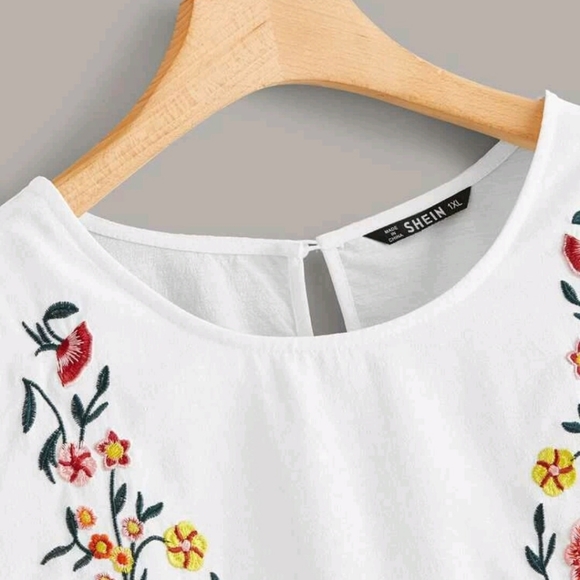 Shein Keyhole Back Embroidery Front Smock Top - Picture 4 of 5